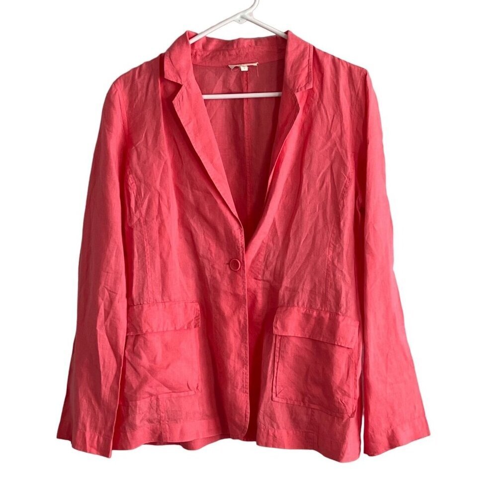 Eileen Fisher Pink Linen Blazer One Button Pockets Lightweight Size Small
